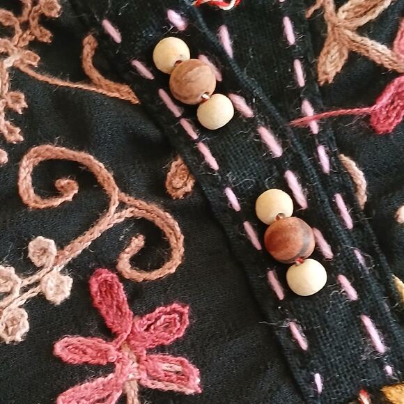 Handmade Women’s M Embroidered Floral Beaded Tassel Boho Cotton Midi Kurti Dress - Picture 6 of 12